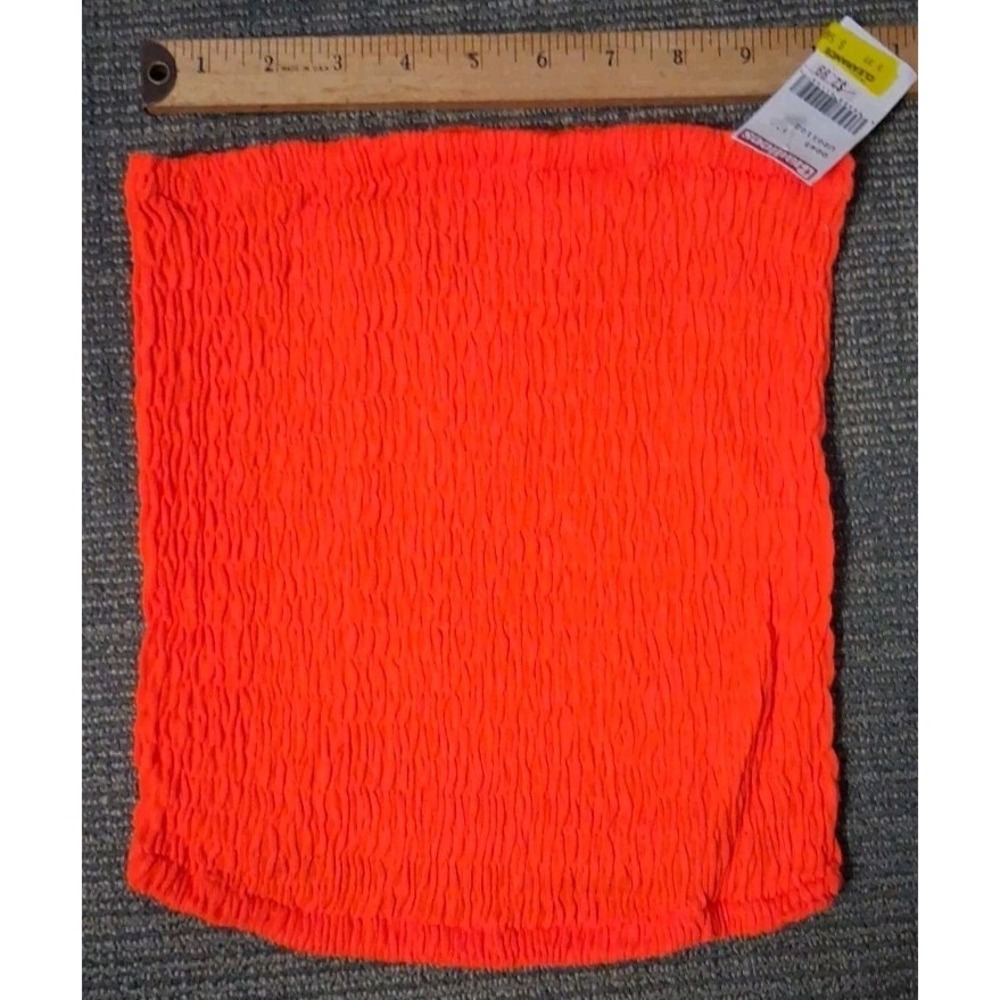 Vtg Womens Strapless Bandeau Tube Top Smocked‎ Crop Neon Orange One Sz 80's NOS